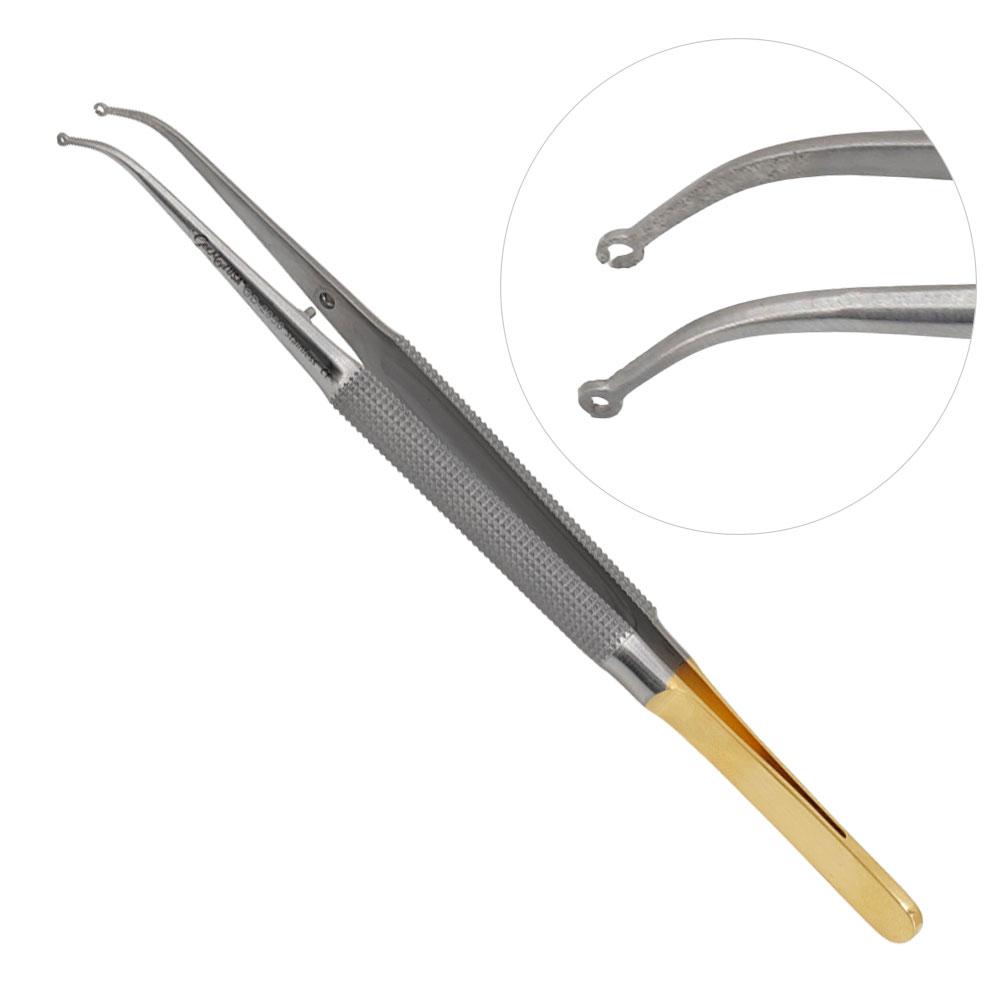 Suture Forceps Curved - Fine Touch Tissue Forceps 18cm with Platform - Diamond Dusted