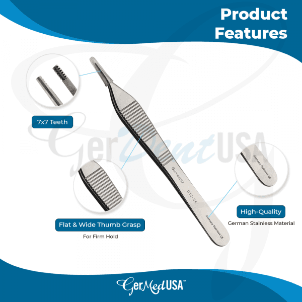 Adson Brown Tissue Forceps 7X7 Teeth 4 3/4"