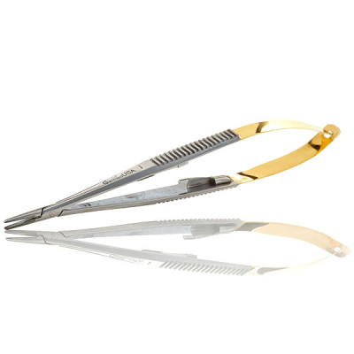 Castroviejo Micro Surgical Needle Holder 5 1/2" Serrated Straight With Catch Round Body Style